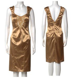 NWT D&G by Dolce & Gabbana Vintage Gold Cocktail Dress with Sheer Lace Insert